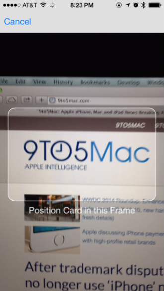 iOS 8 Safari Credit Card Scan