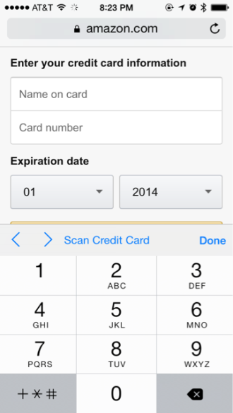 iOS 8 Safari Credit Card Scan