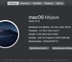 MacbookPro 15” 2,4 GHz,  i7, 8GB, 256SSD