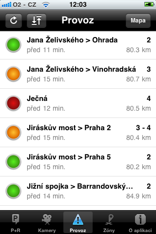 hustota provozu - seznam