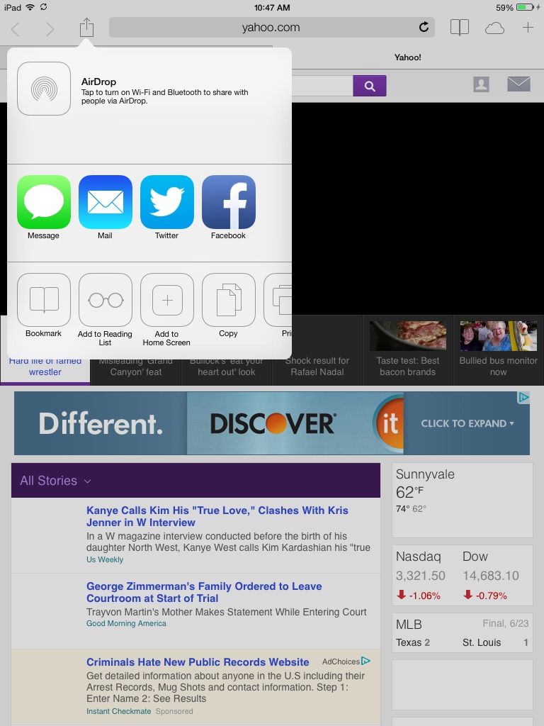 ipad safari share options
