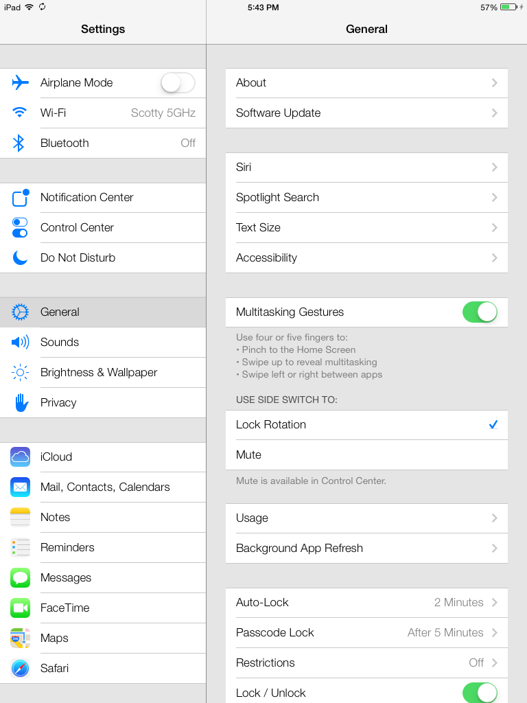 ipad settings menu