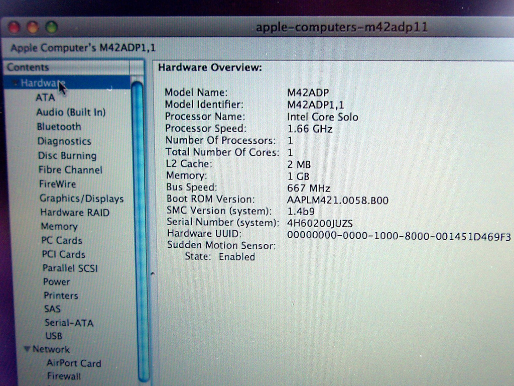 hardware overview screen