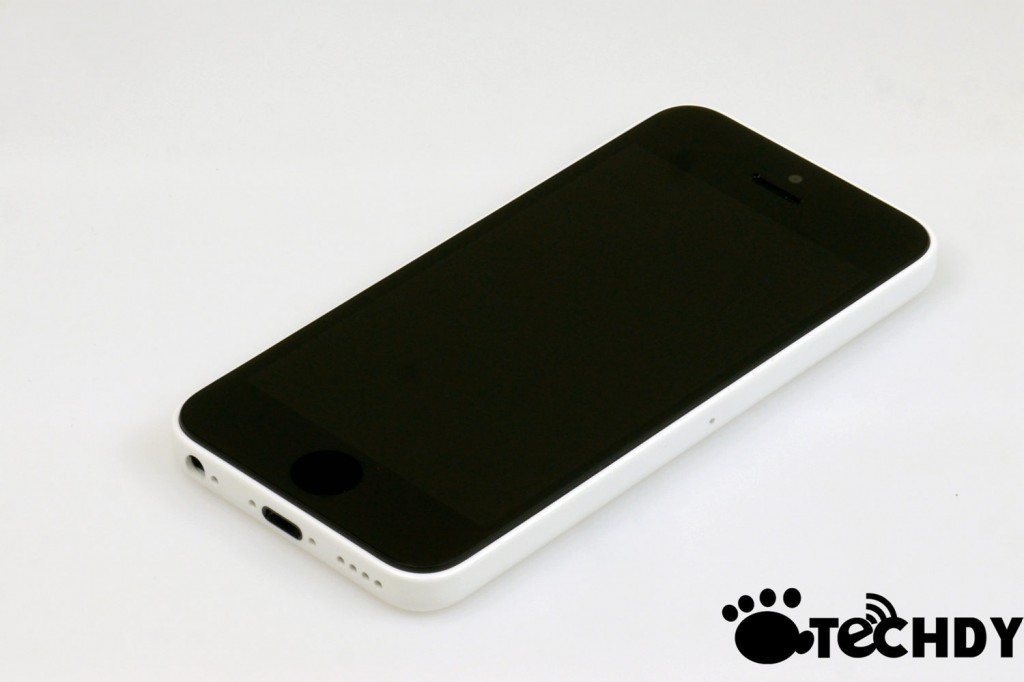 white smartphone angled view