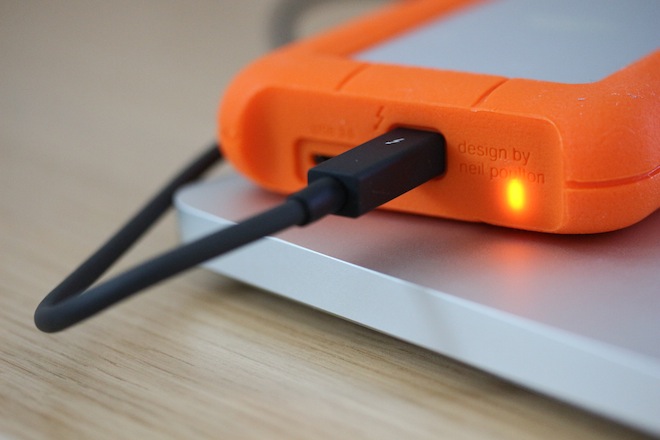 orange hard drive connected