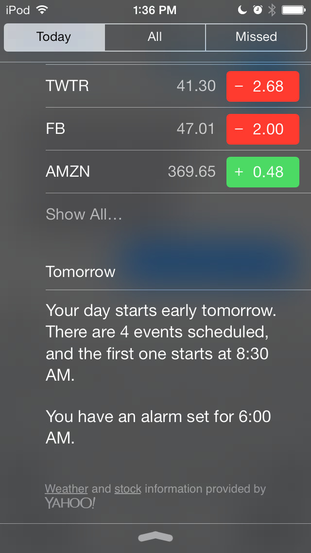stock and weather notifications