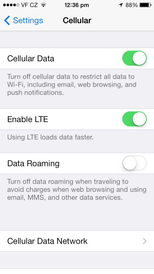 cellular settings iphone