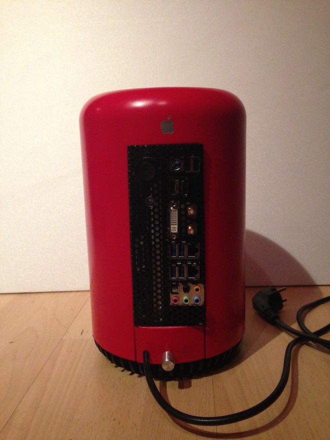red cylinder computer back view