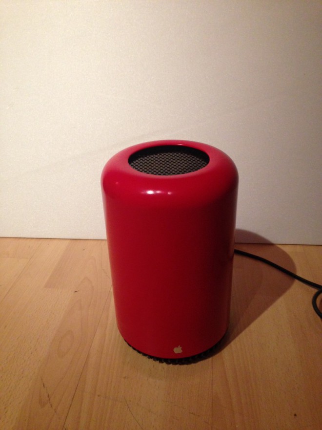red cylinder computer front view