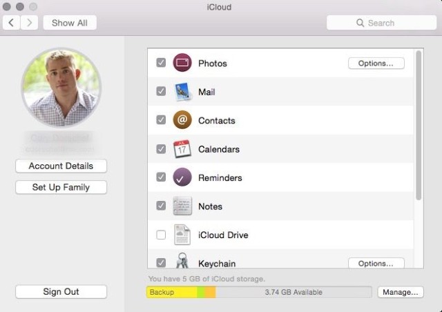 OS X yosemite icloud preferences icons