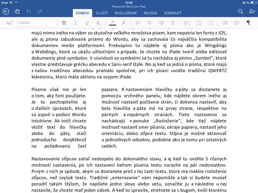 Word pre iPad - stĺpce