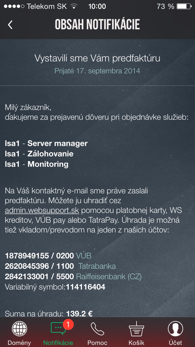Websupport notifikace