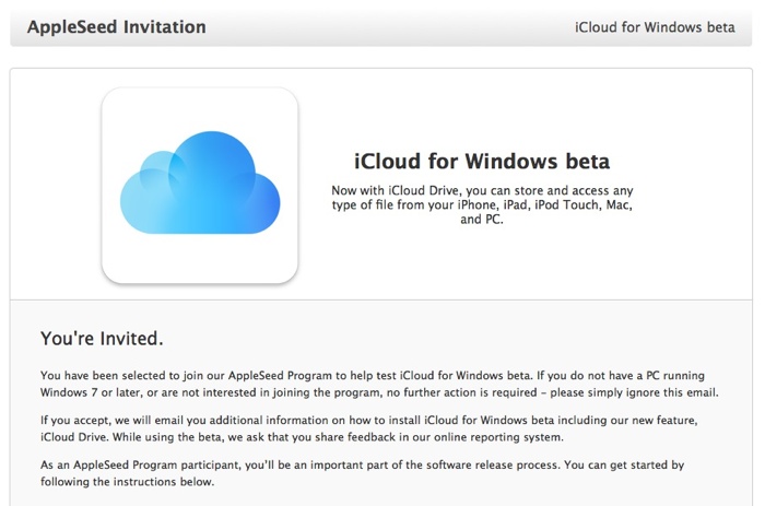 iCloud for Windows invite