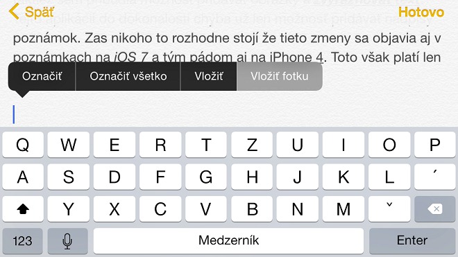 iOS 8 Poznámky Pridať fotku