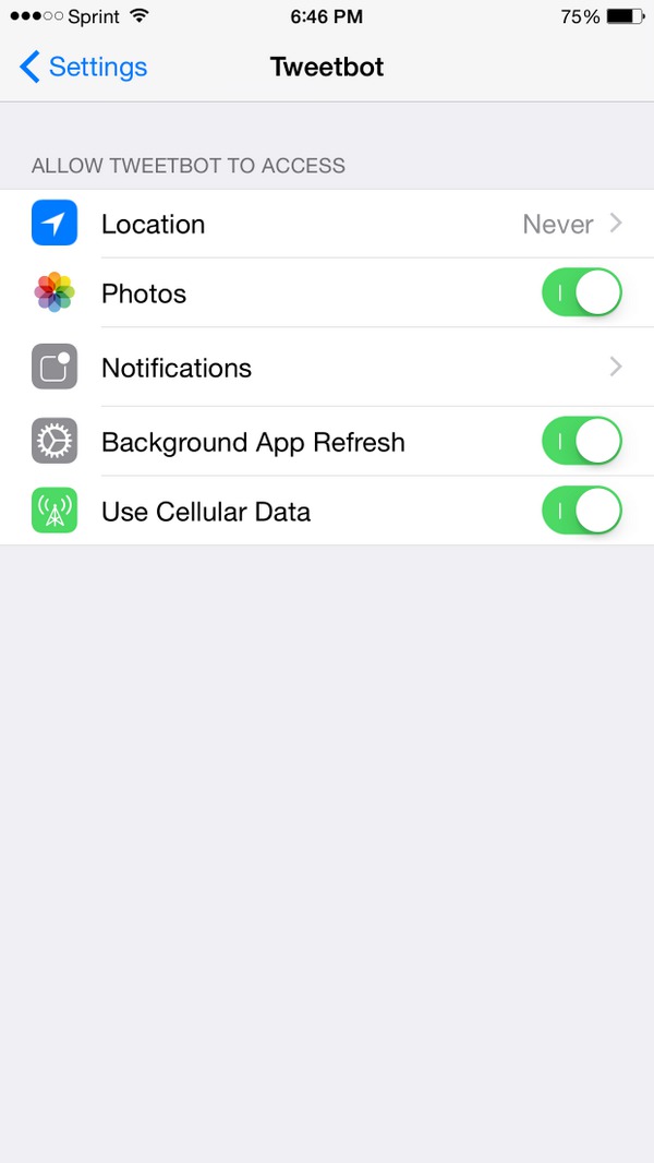 iOS 8.1 App Settings