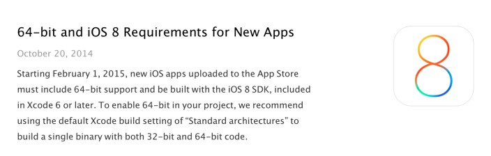 iOS 8 SDK & 64-bit support