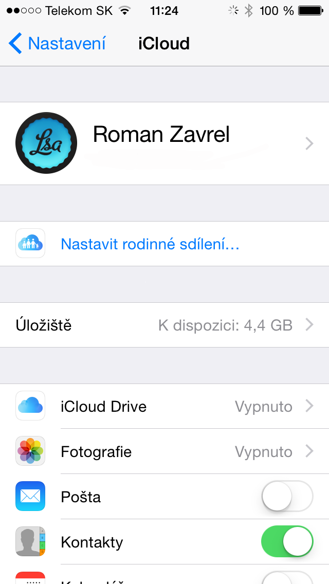 iOS 8 iCloud nastaveni