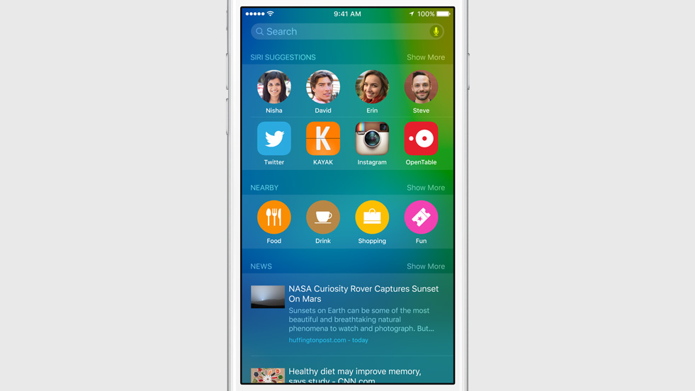 iOS 9 Proactive Screen iOS 9 Proactive Screen