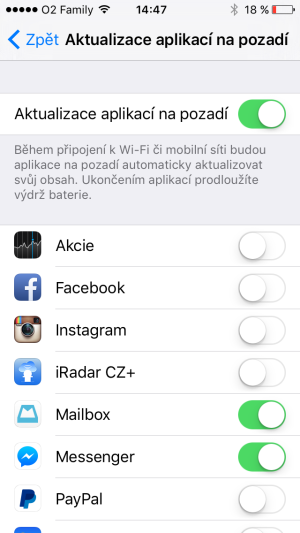 akzualizace aplikací na pozadí