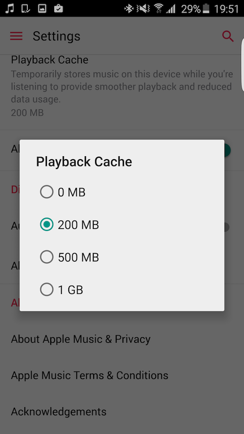 Apple Music Android Cache Size