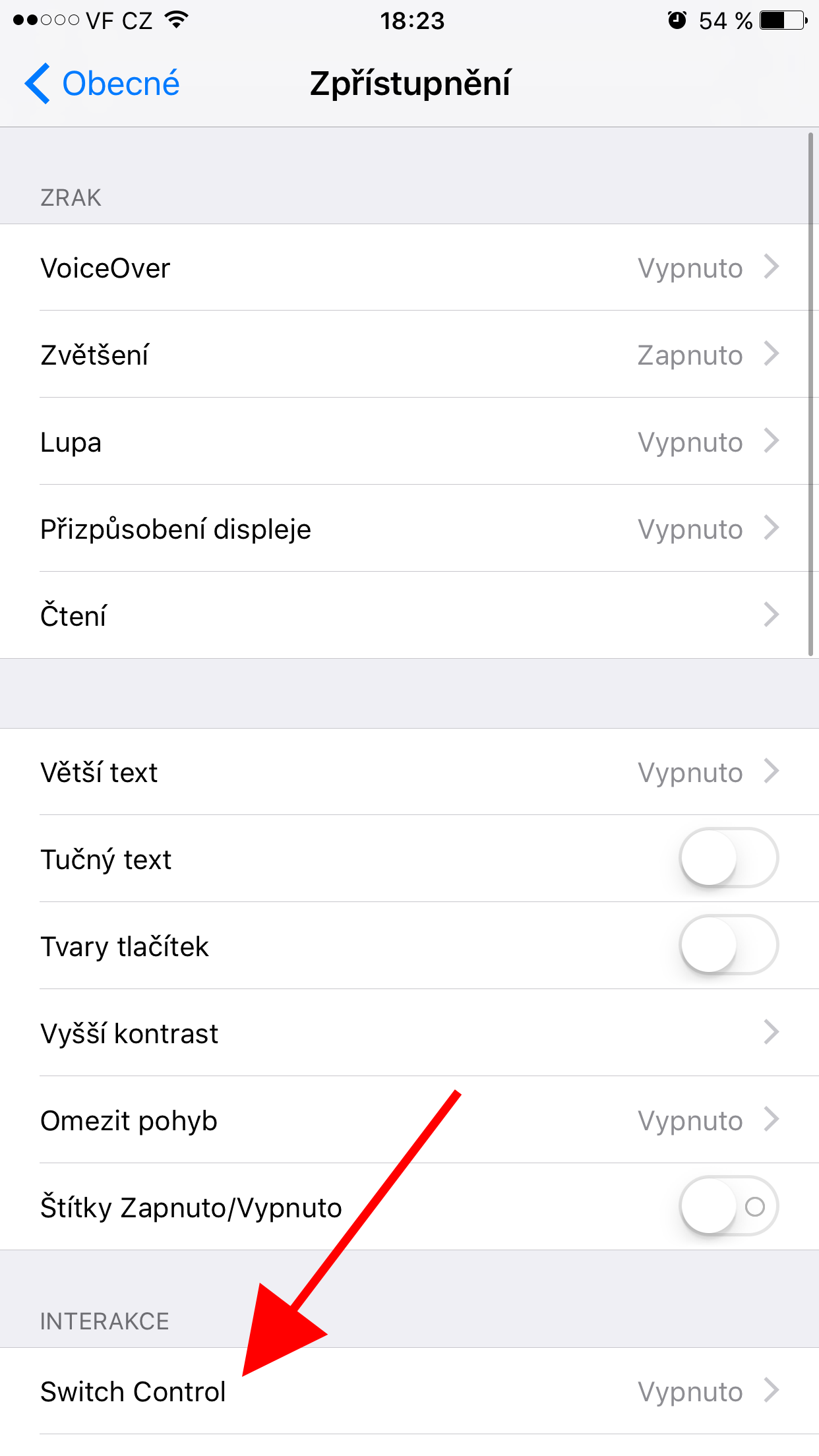 accessibility settings switch control