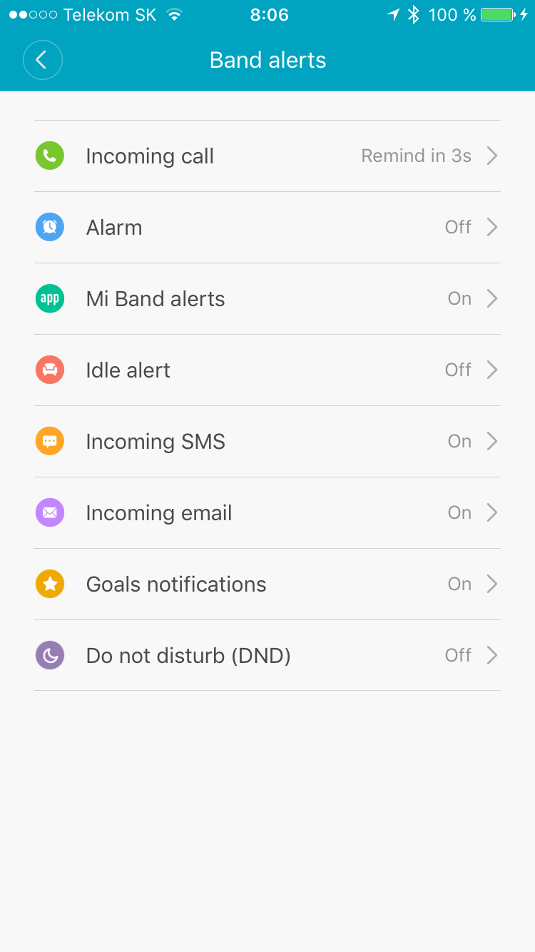 band alerts settings