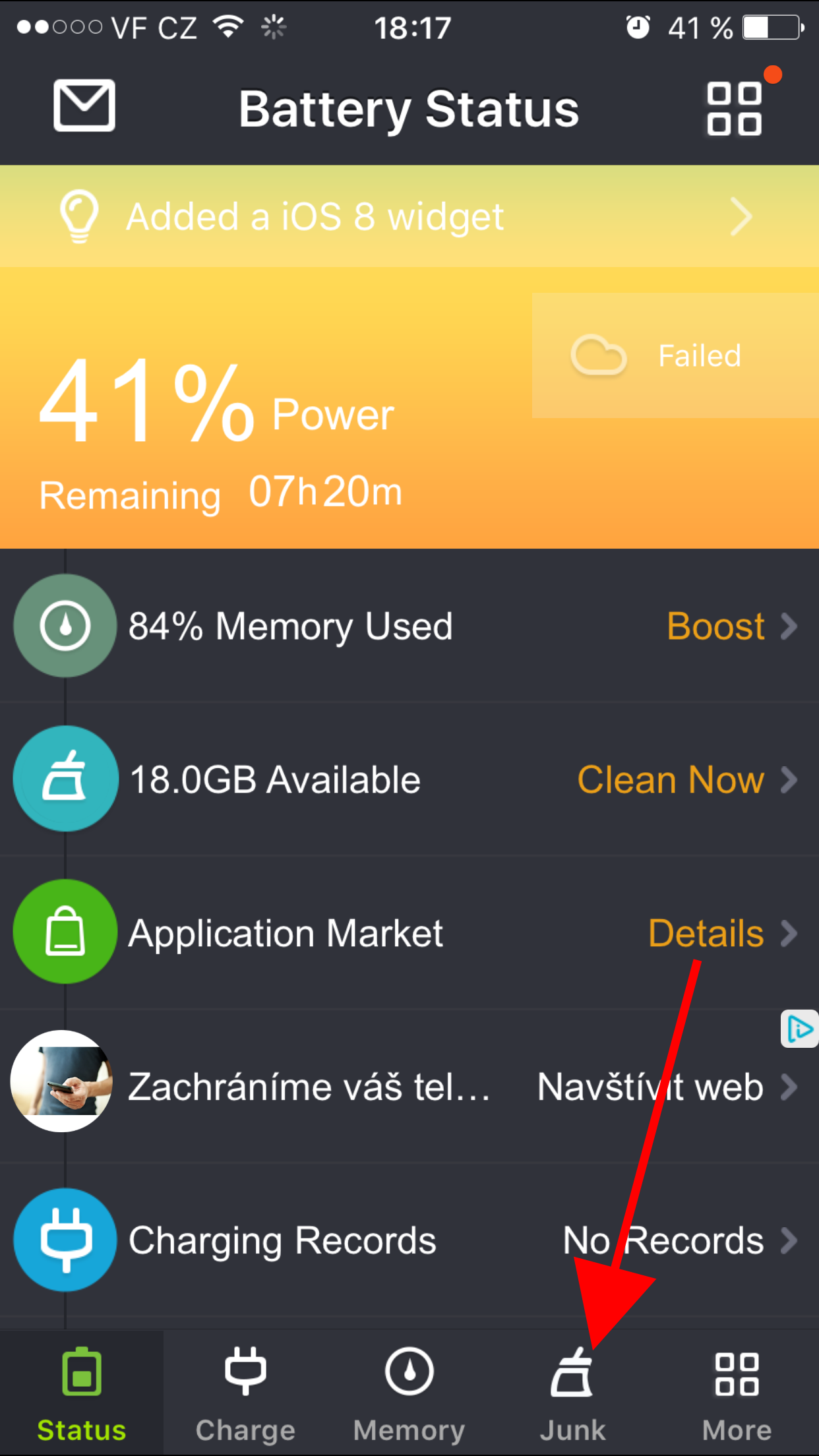 battery status junk clean