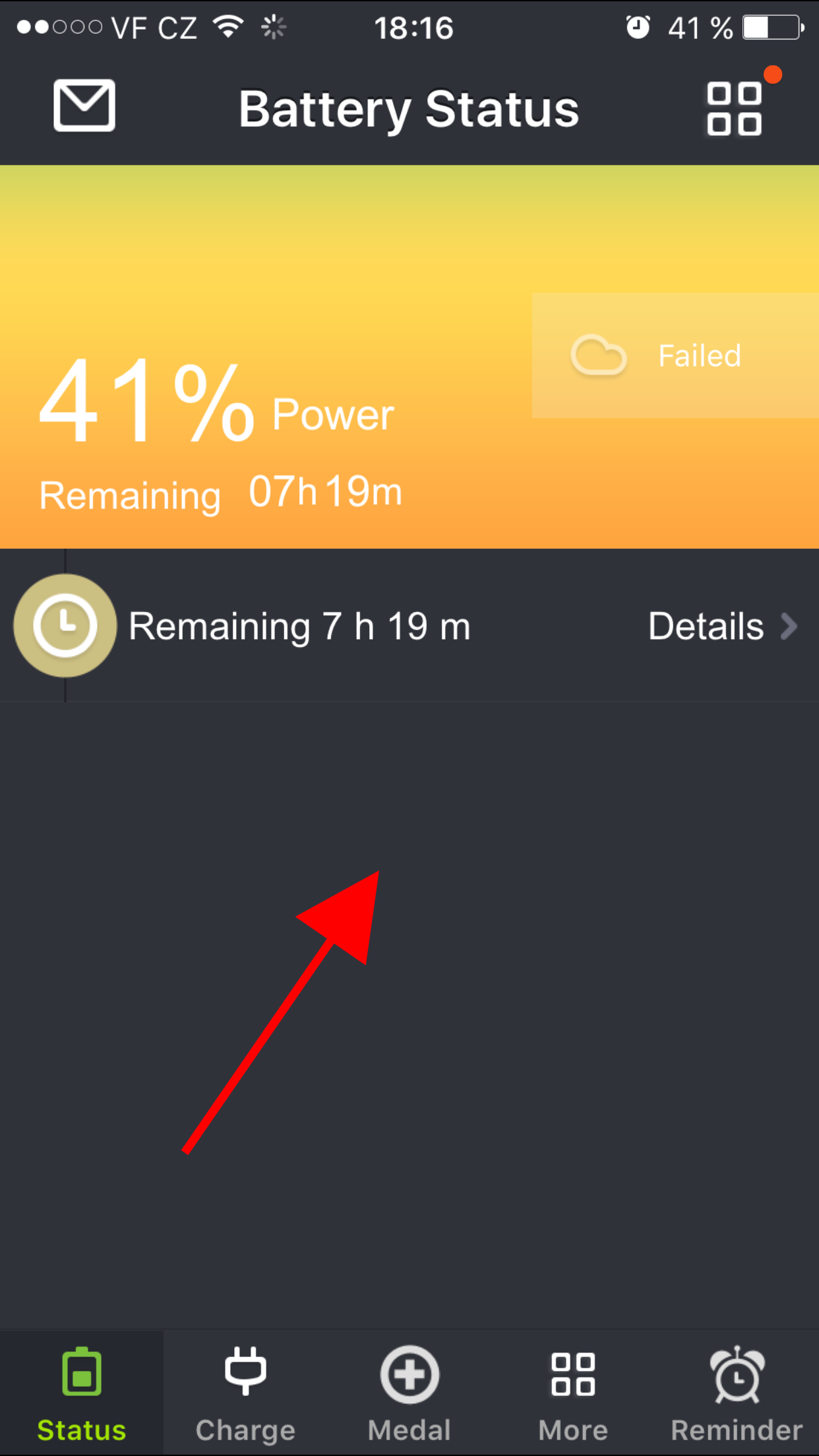 battery status screen