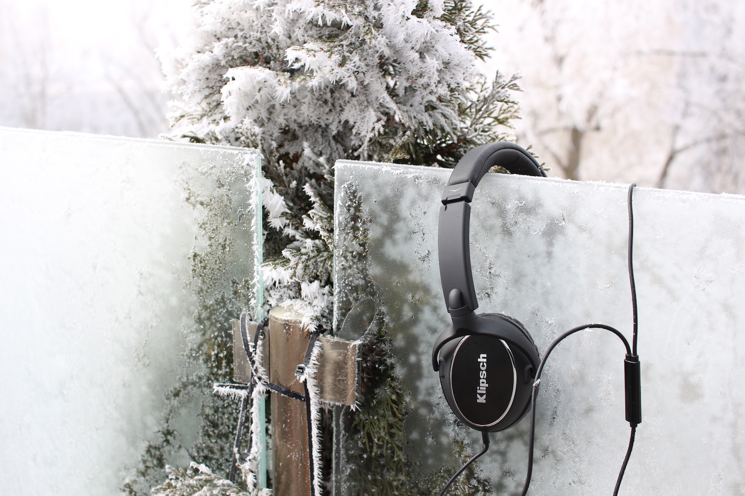 frosty glass with headphones