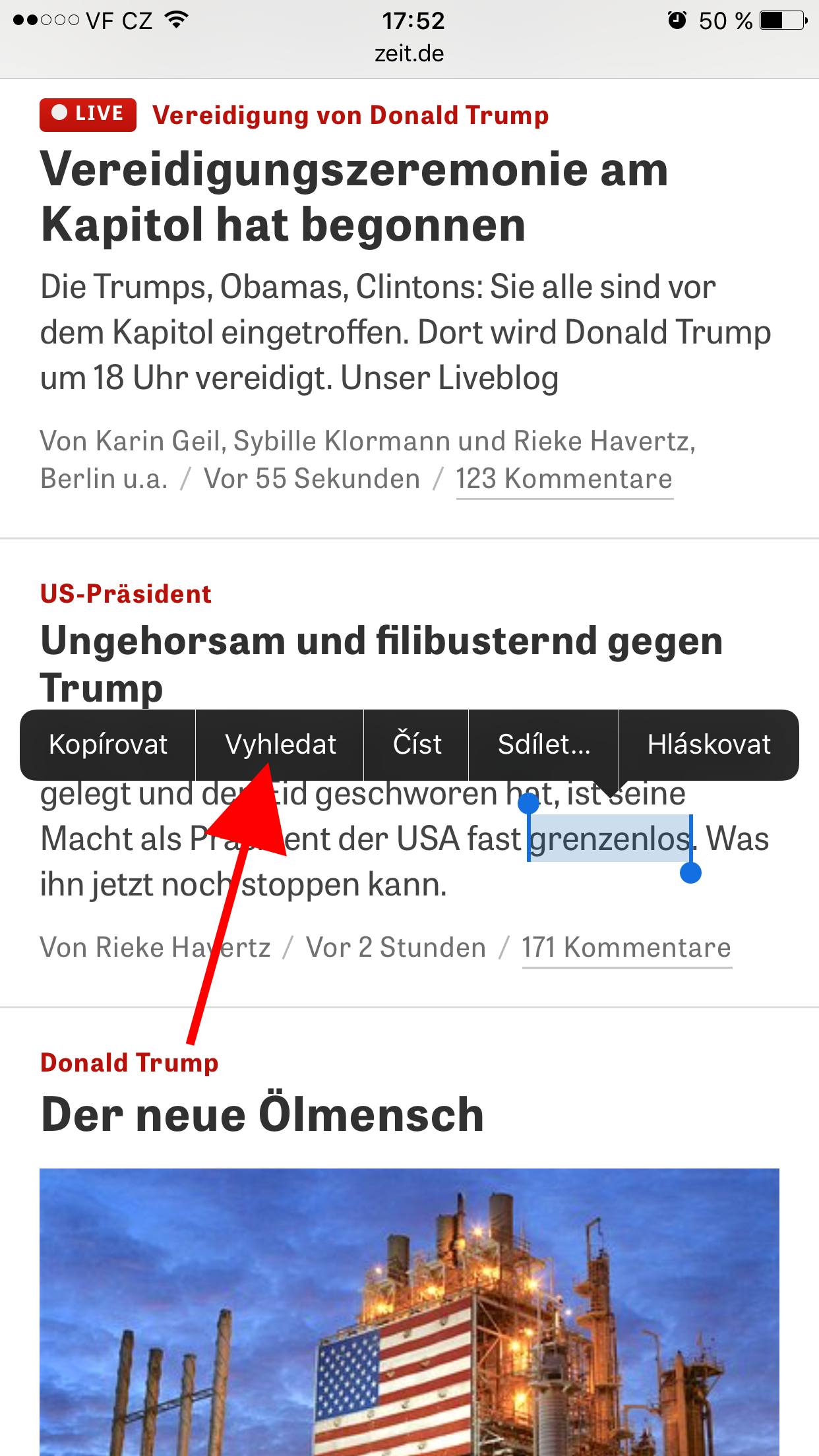 german article text selection