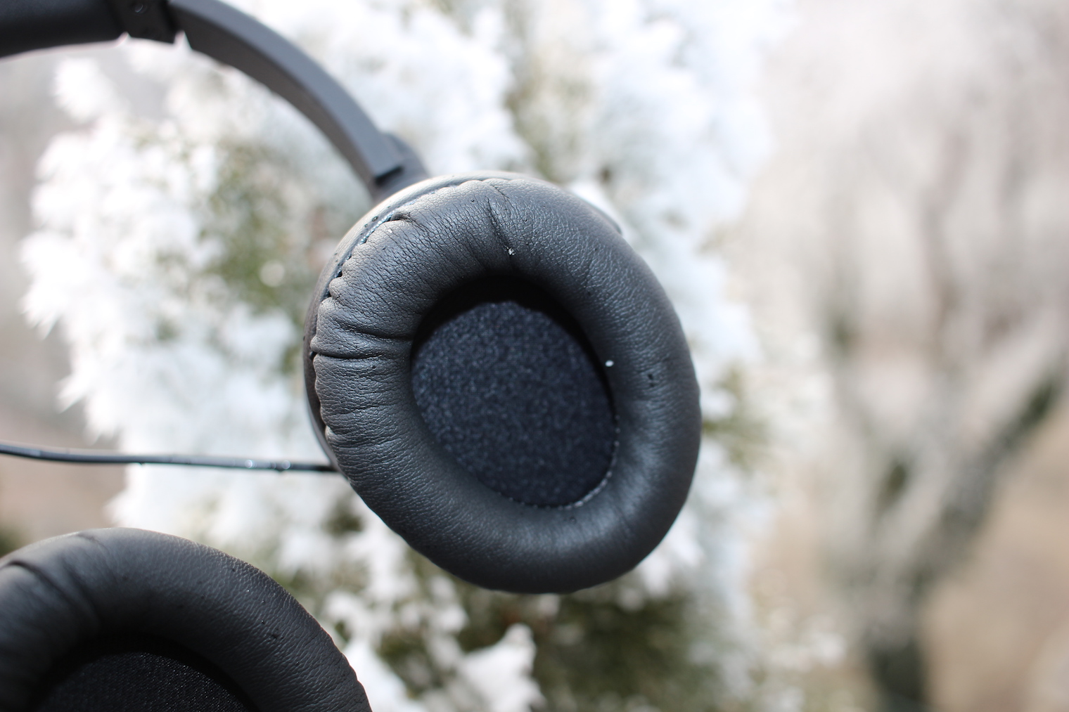 headphones on snowy background