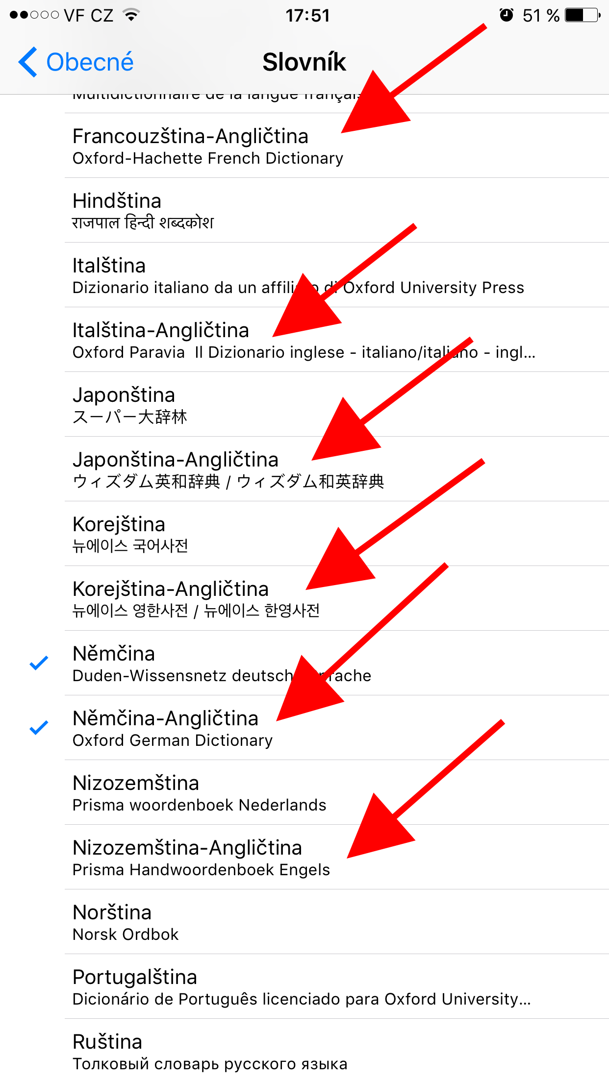 iphone dictionary selection