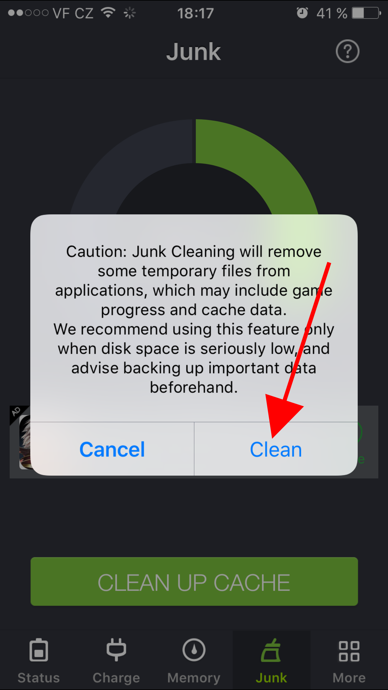 junk cleaning progress