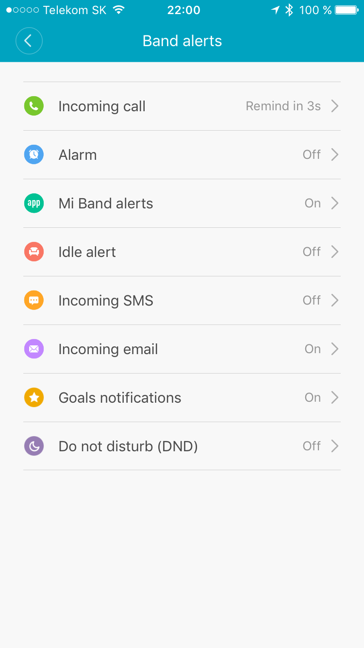 mi band 2 alerts settings