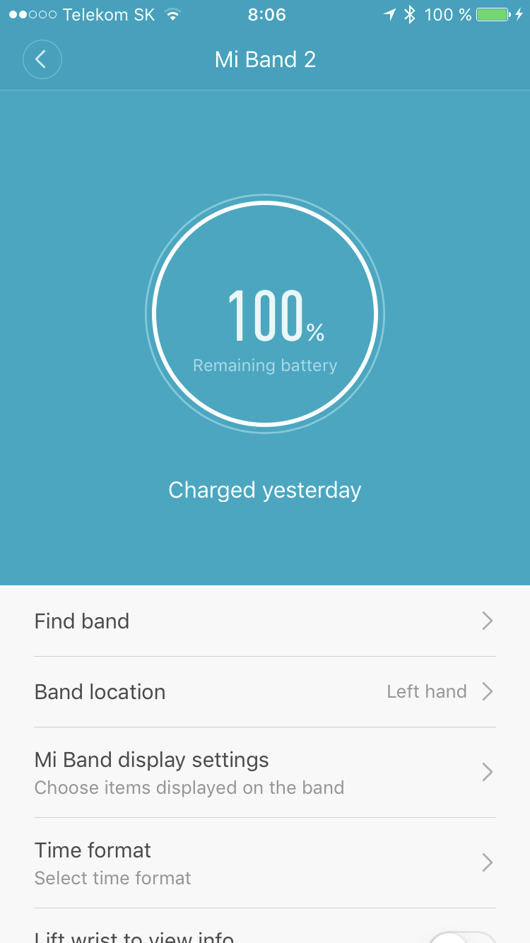 mi band 2 battery status left hand