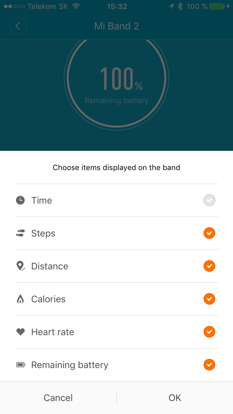 mi band 2 display options