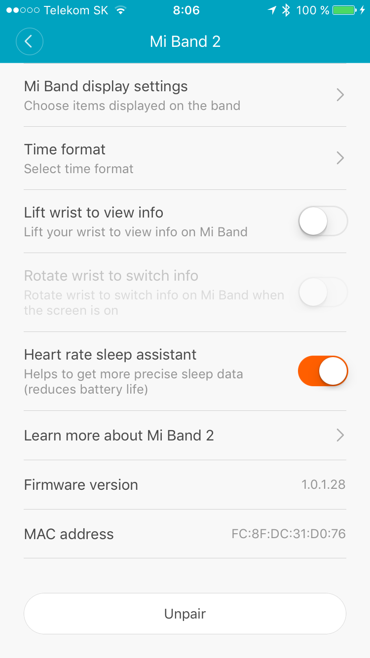 mi band 2 settings screen heart rate