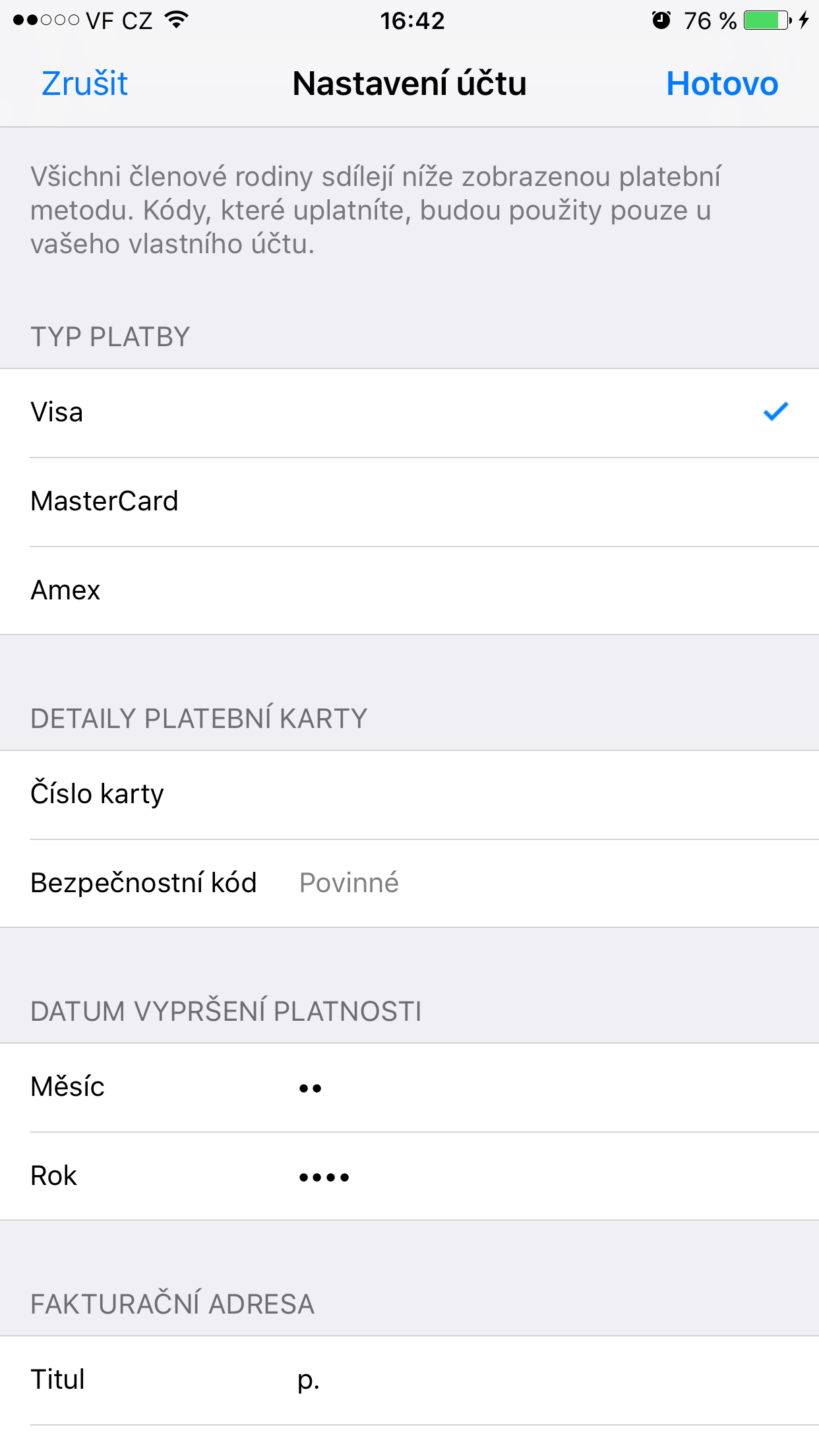 payment method selection