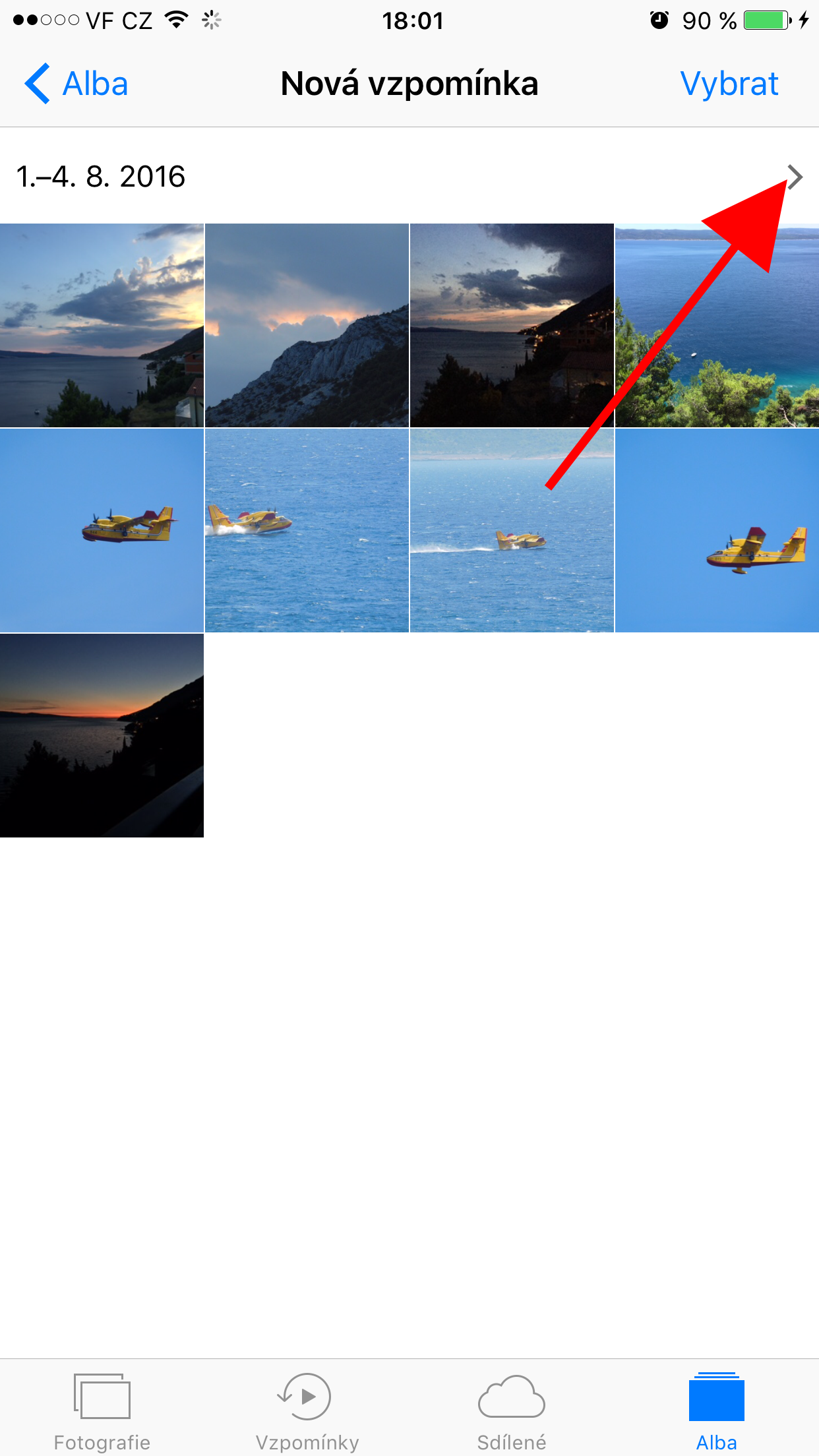 photo album selection screen