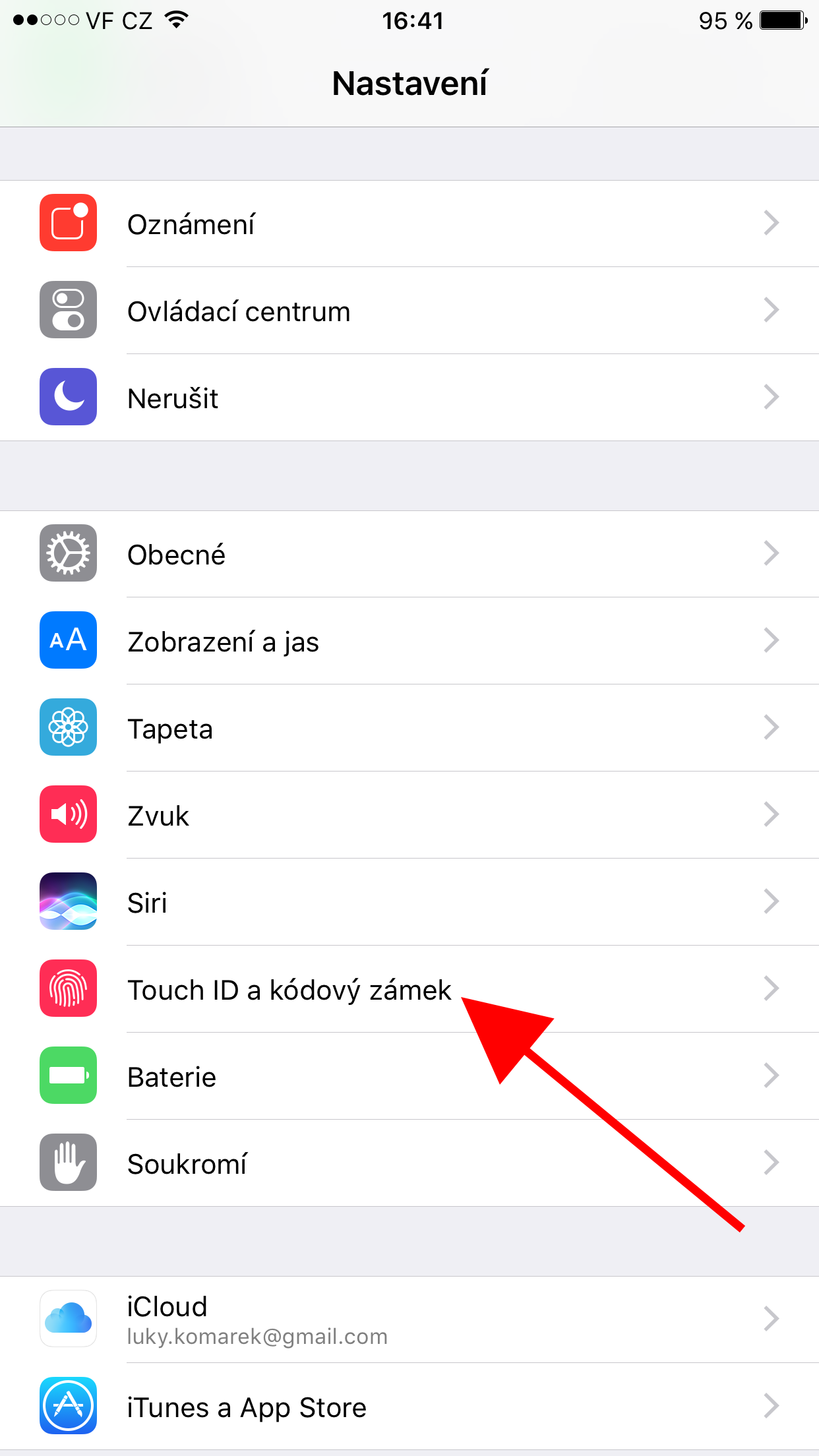settings touch id highlight