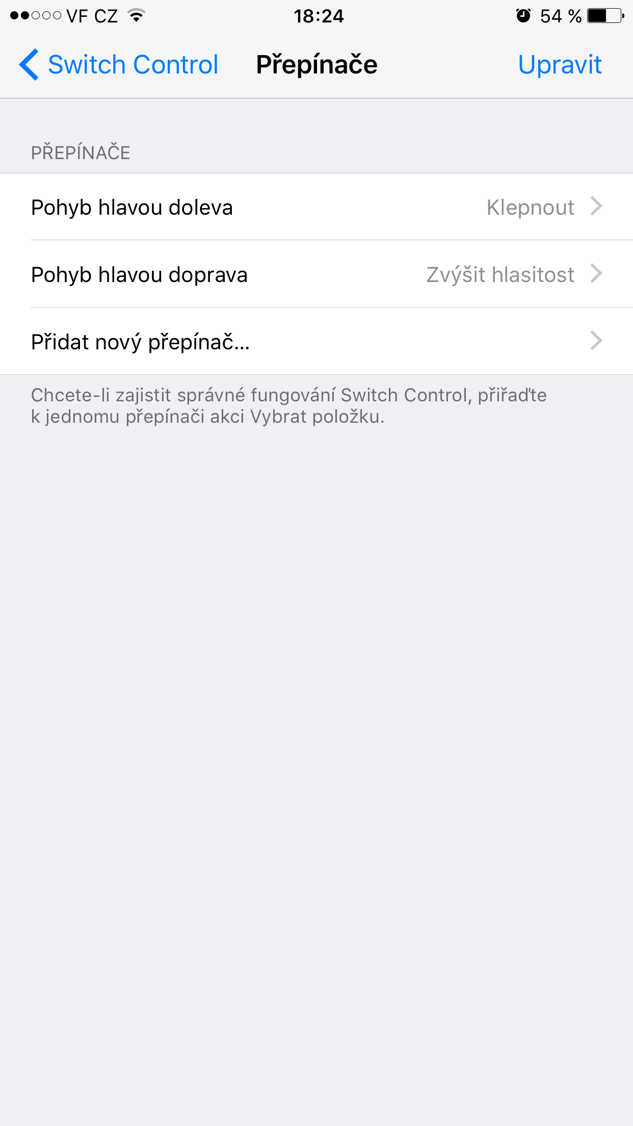 switch control head movement options