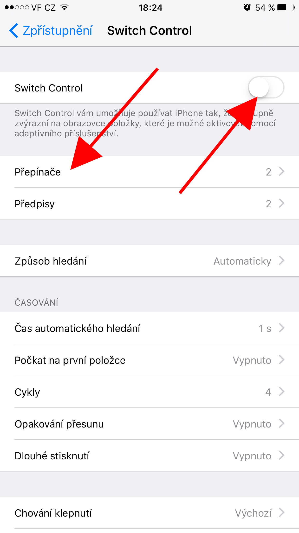 switch control settings toggle