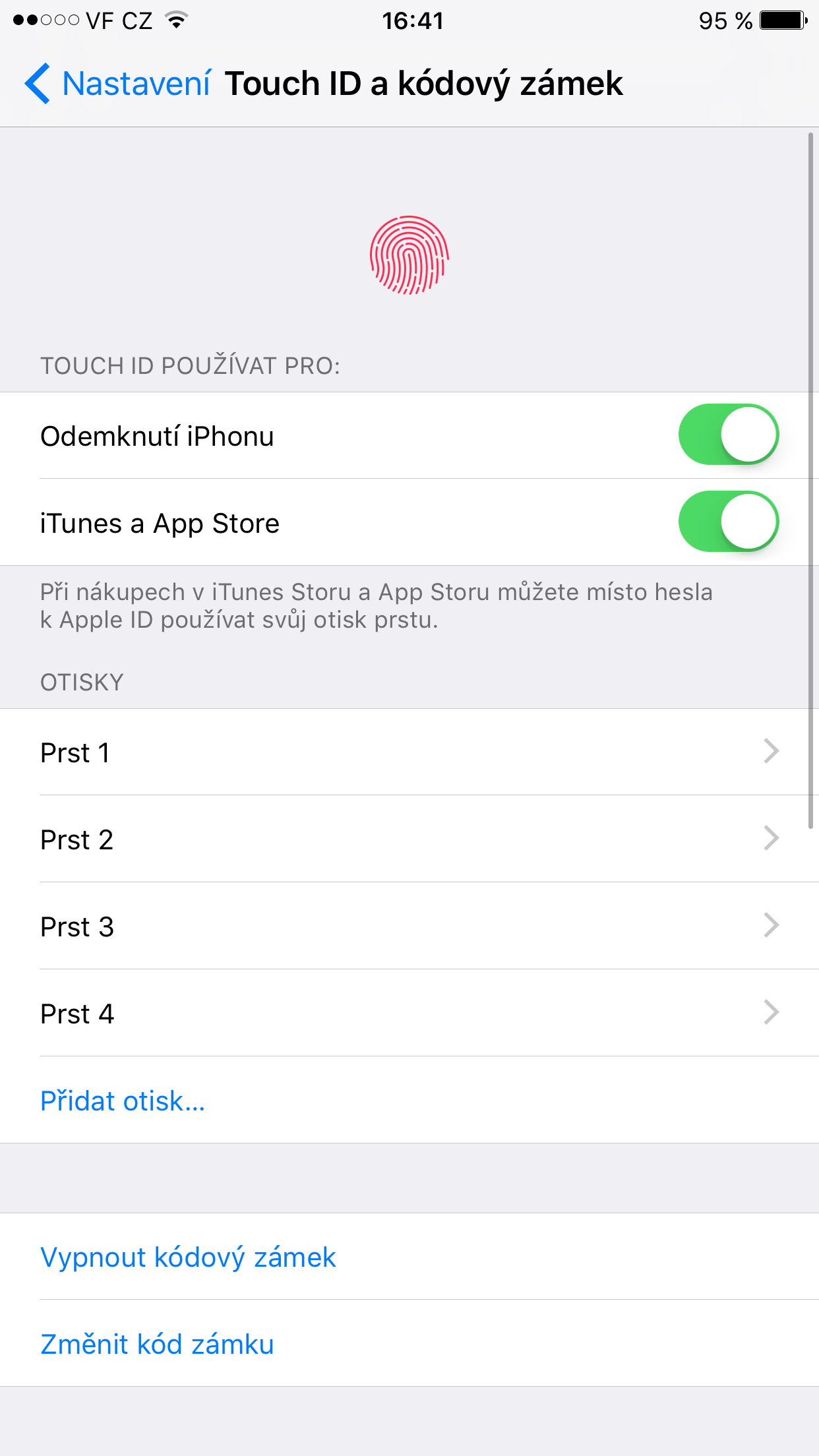 touch id settings screen