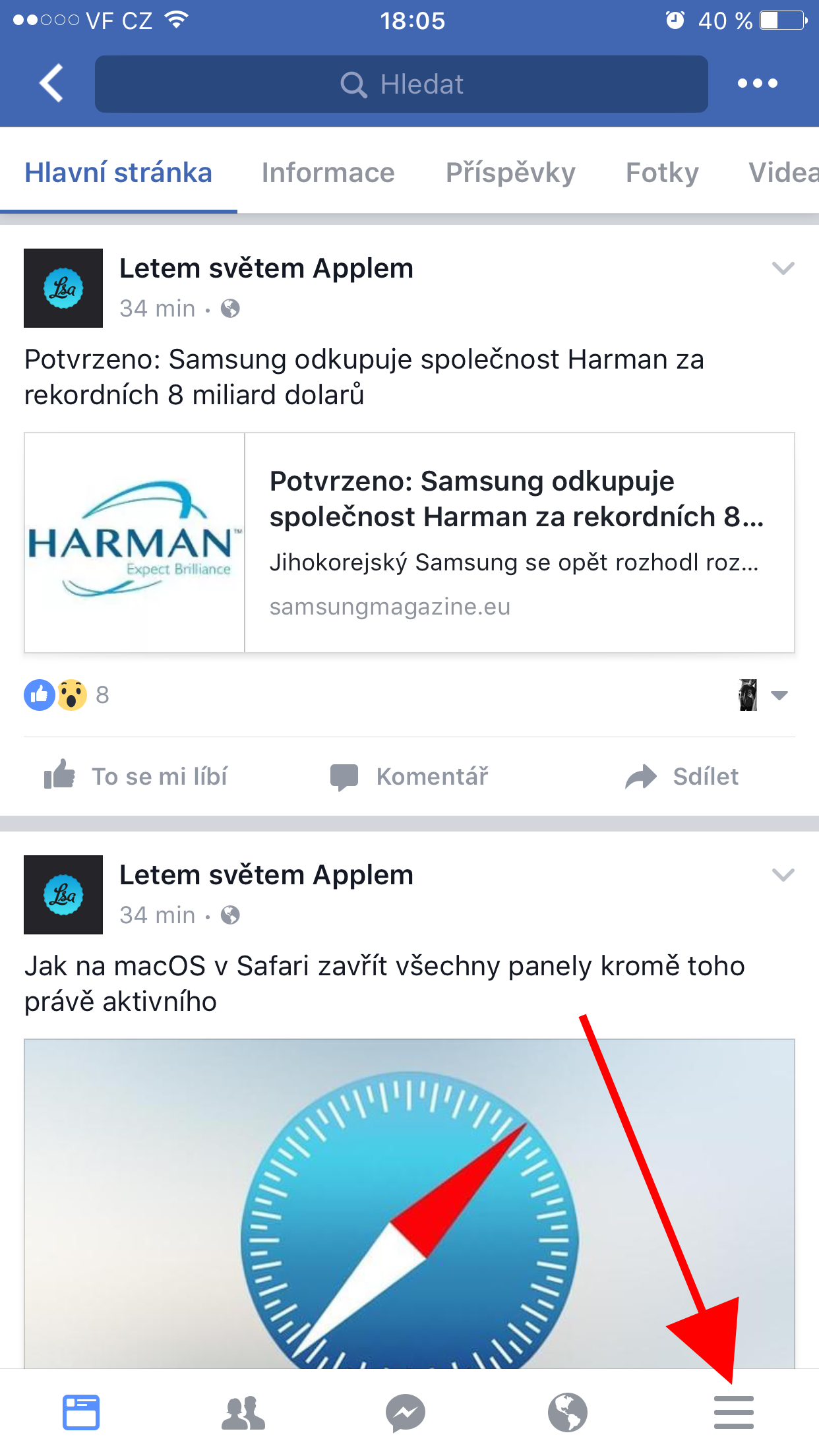 facebook homepage navigation