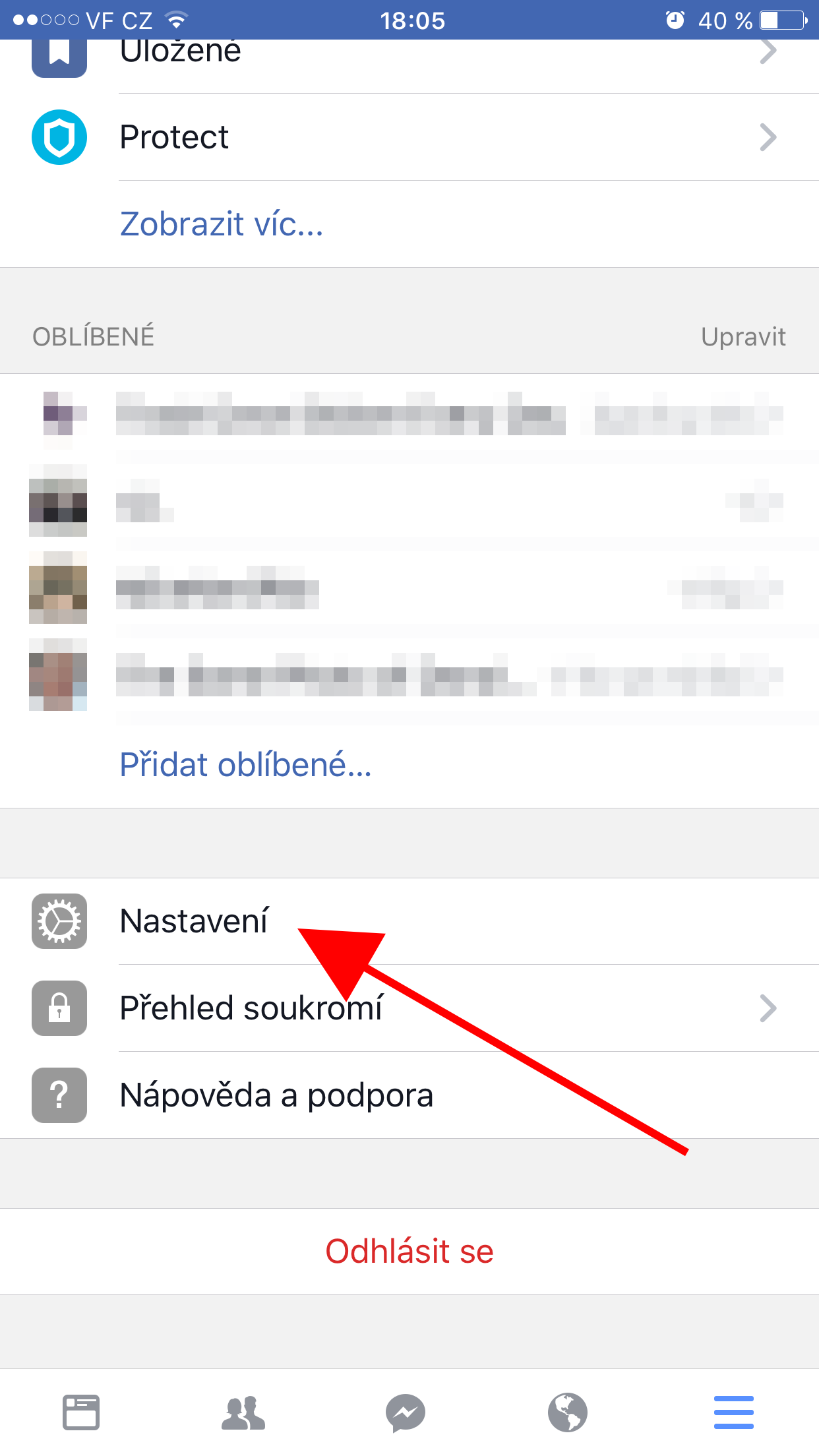 facebook settings navigation