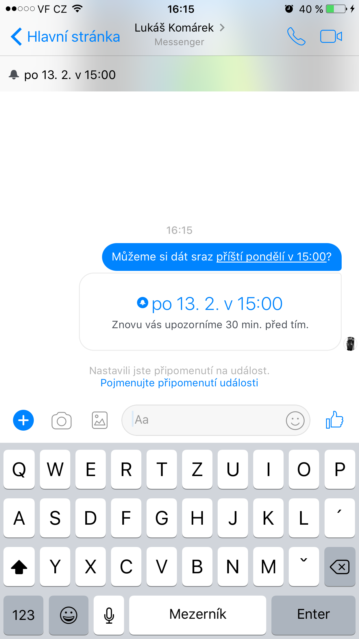 messenger reminder set