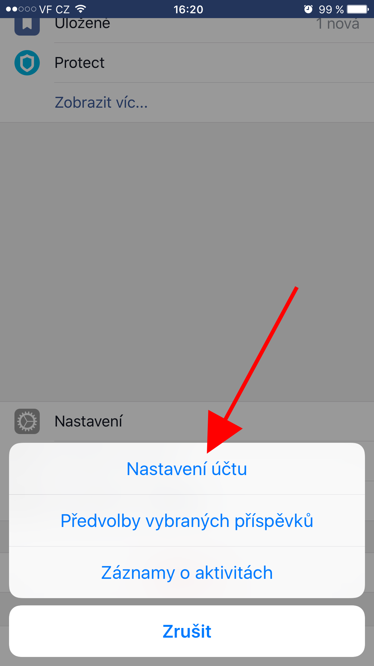 account settings menu highlight