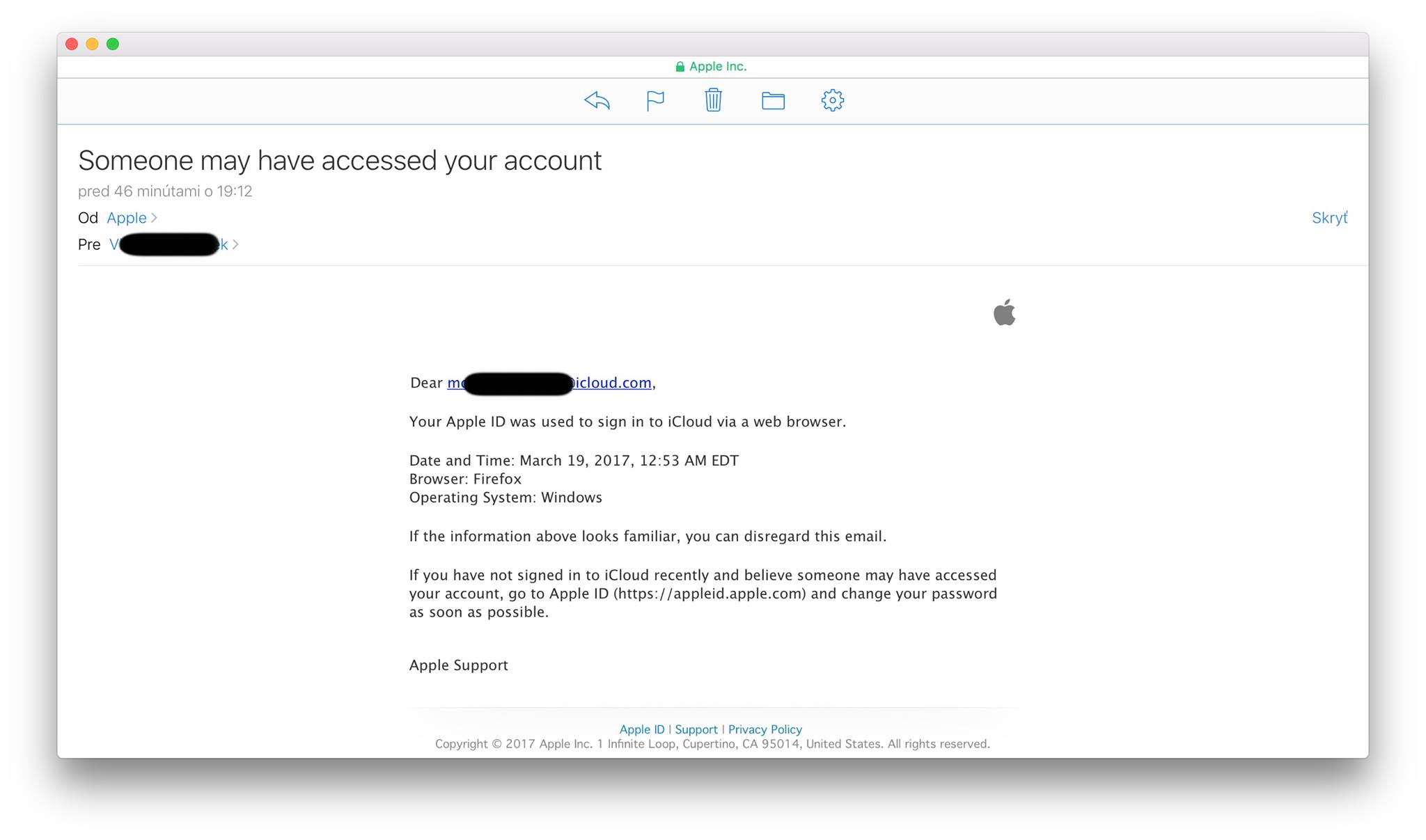 apple id security alert email