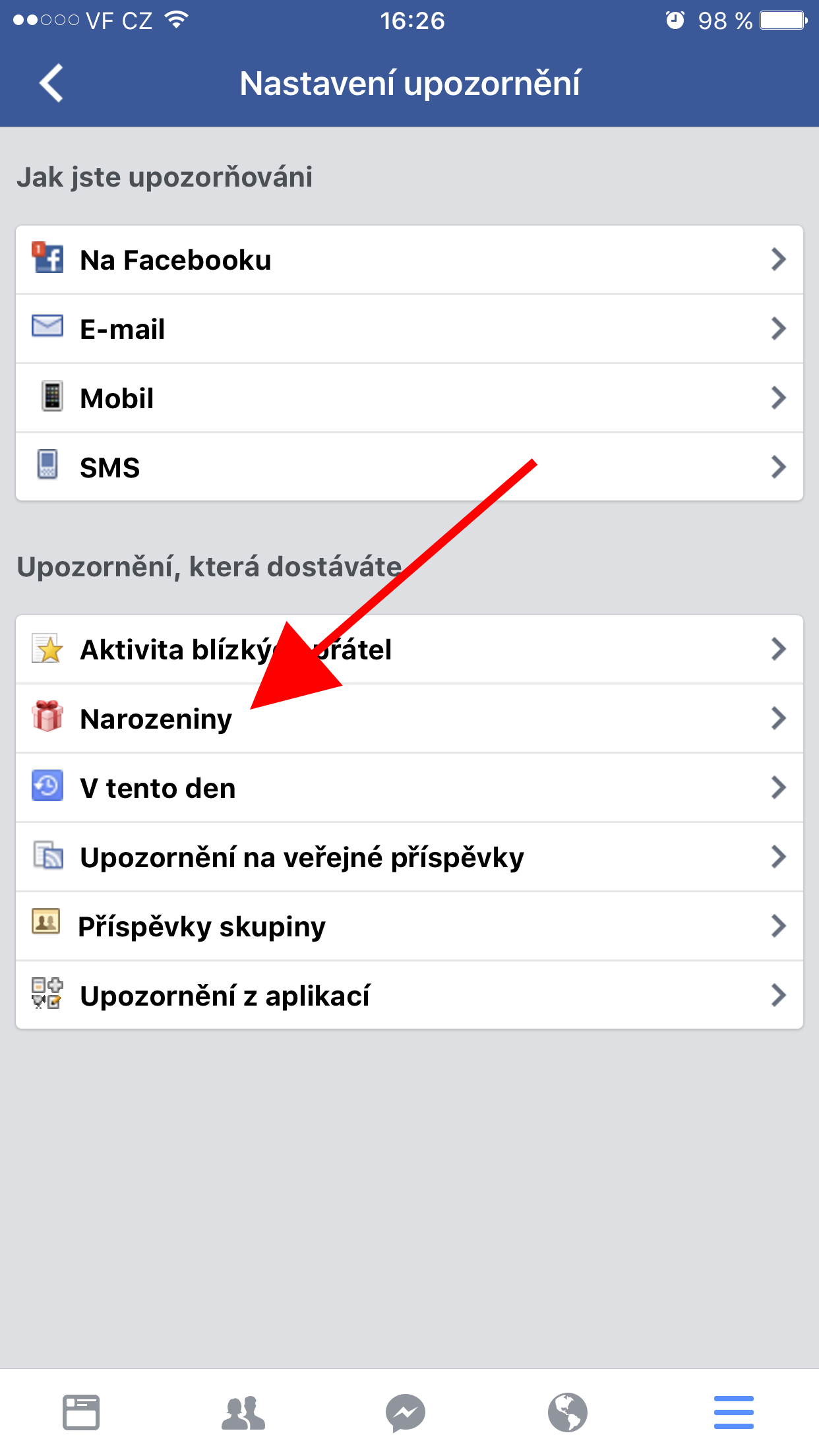 birthday notifications settings