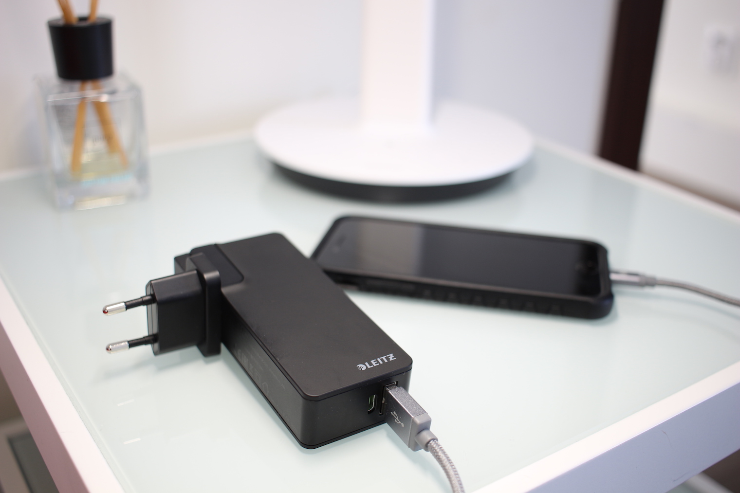 black power bank with phone